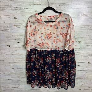 ASOS Floral Print Dress in Cream and Navy size 8 oversized